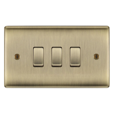 BG Nexus Antique Brass 3 Gang Switch 1x Intermediate 2x 1 or 2 Way Custom Grid by British General (BG-NEXUS-AB-3G-CUSTOM-1xINT-2x2WAY-SP)