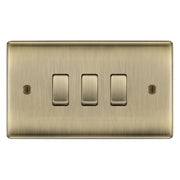 BG Nexus Antique Brass 3 Gang Switch 1x Intermediate 2x 1 or 2 Way Custom Grid by British General (BG-NEXUS-AB-3G-CUSTOM-1xINT-2x2WAY-SP)