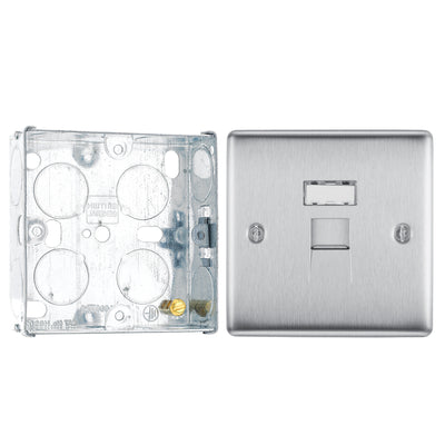 BG Brushed Steel 1 Gang RJ45 Single Data Outlet NBSRJ451 and 25mm Steel Back Box by British General (BG-NBSRJ451+HGS02)