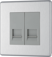 BG Electrical FBSBTS2 Nexus Screwless Flat-Plate Double Slave Telephone Socket Brushed Steel by British General (BG-FBSBTS2-Shopify-SA_1)