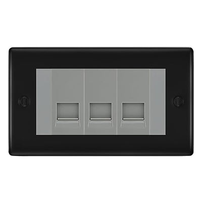 BG Nexus Matt Black 3 Gang RJ11 Telephone Socket Euro Module - Grey Insert by British General (BG-NFBRJ113G)