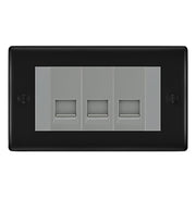BG Nexus Matt Black 3 Gang RJ11 Telephone Socket Euro Module - Grey Insert by British General (BG-NFBRJ113G)