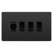 BG Evolve Black Chrome 4 Gang Light Switch 1x Trailing Edge LED Dimmer 3x 2 Way Custom Switch by British General (Evolve-BC-CUSTOM-4GANG-1xDIMMER-3x 2WAY)
