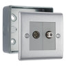 BG Nexus Brushed Steel 2 Gang 1x Co-Axial 1x Satellite Socket & Surface Pattress Back Box by British General (BG-NBS65+MC501)