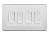 BG Screwless Brushed Steel 4-Gang Light Switch 1x 2-Way + 3x Intermediate – White Inserts by British General (BG-SCRL-BS-4G-Combo-3x INT-1x 2WAY-WH)