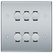 BG Polished Chrome 6 Gang Trailing Edge LED Dimmer Light Switch 2 Way Custom Switch by British General (NEXUS-PC-6G-CUSTOM-6xDIMMER-2Way)