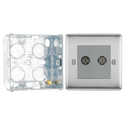 BG Nexus Brushed Steel Double Isolated Co-Axial Socket NBS63 with 35mm Steel Back Box