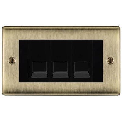 BG Nexus Antique Brass 3 Gang IDC Secondary Telephone Socket - Black Insert by British General (BG-NABBTS3B)