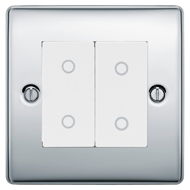 BG Nexus Polished Chrome Double Secondary Touch Dimmer Switch White Inserts NPCTDS2W