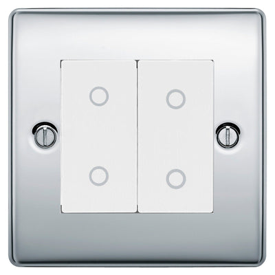 BG Nexus Polished Chrome Double Secondary Touch Dimmer Switch White Inserts NPCTDS2W by British General (BG-EMTDSW+NPCEMS2)