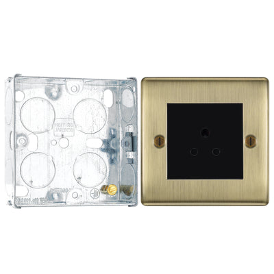 BG Nexus Antique Brass 2A Single Round Pin Unswitched Socket NAB28B with 25mm Steel Back Box by British General (BG-NAB28B+HGS02)