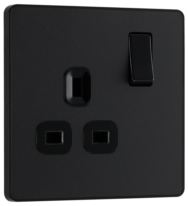 PCDMB21U2B Front - This Evolve Matt Black 13A single power socket from British General comes with two USB charging ports, allowing you to plug in an electrical device and charge mobile devices simultaneously without having to sacrifice a power socket.