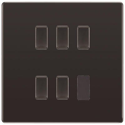 BG Black Nickel Screwless 5 Gang 2 Way Custom Grid Light Switch with Back Box Included by British General (BG-SCL-BN-5G-CUSTOM-LIGHT-SWITCH)
