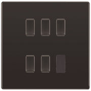 BG Black Nickel Screwless 5 Gang 2 Way Custom Grid Light Switch with Back Box Included by British General (BG-SCL-BN-5G-CUSTOM-LIGHT-SWITCH)