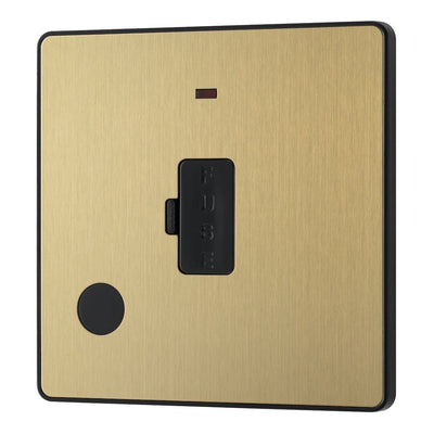 BG Evolve Satin Brass 13A Unswitched Spur with Neon and Flex Outlet PCDSB54B with 35mm Steel Back Box