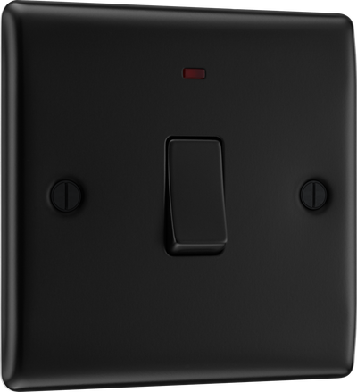 BG NFB31 Nexus Metal Matt Black 1 Gang 20A Double Pole Neon Switch