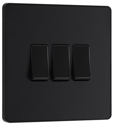 BG Evolve PCDMB43B Matt Black 3 Gang 20A 16AX 2 Way Switch-Black Insert