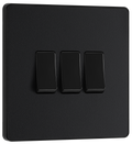 BG Evolve PCDMB43B Matt Black 3 Gang 20A 16AX 2 Way Switch-Black Insert