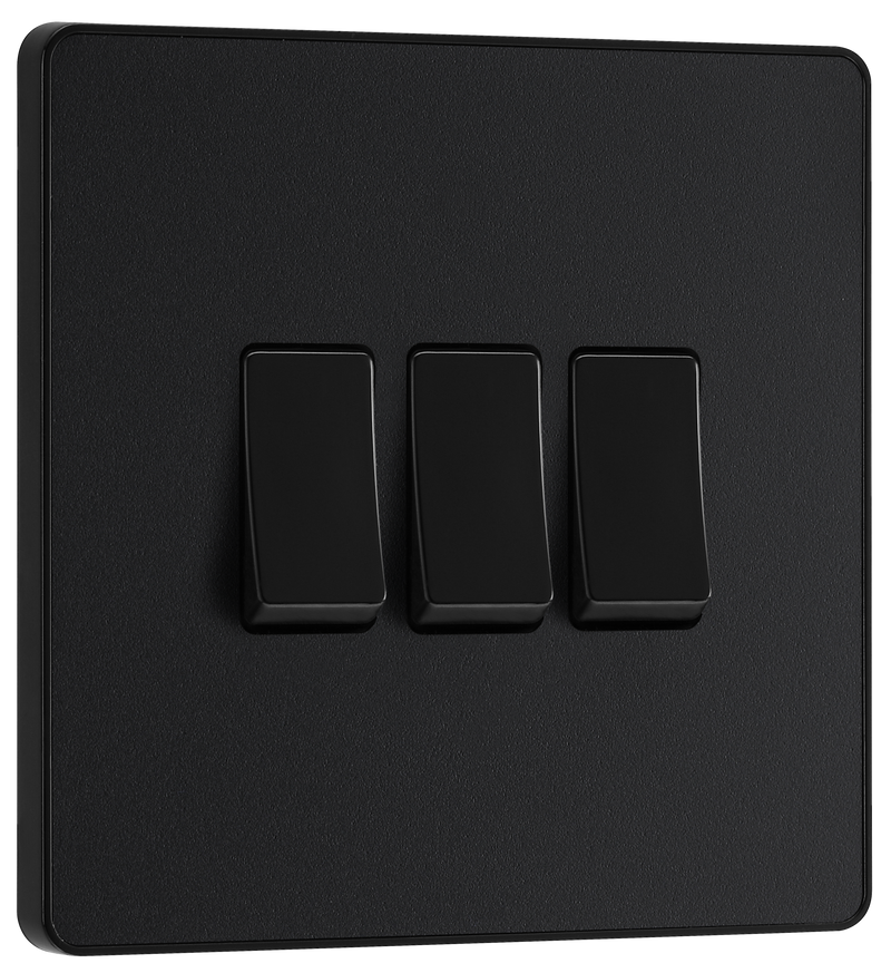 BG Evolve PCDMB43B Matt Black 3 Gang 20A 16AX 2 Way Switch-Black Insert