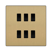 BG Evolve Satin Brass 6 Gang Intermediate Custom Grid Light Switch with Back Box Included by British General (BG-Evolve-SB-6G-CUSTOM-6x INT SWITCH)