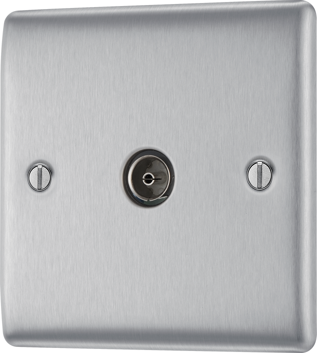 NBS60 Front - This single coaxial socket from British General can be used for TV or FM aerial connections.