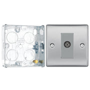 BG Nexus Brushed Steel Single Isolated Co-Axial Socket NBS62 with 25mm Steel Back Box by British General (BG-NBS62+HGS02)