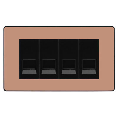 BG Evolve Polished Copper 4 Gang Master Telephone Socket, Screw Terminal - Black Insert by British General (BG-PCDCPBTMS4B)