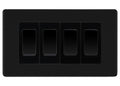 BG Matt Black Screwless 4 Gang Intermediate Light Switch Custom Grid - Black Insert