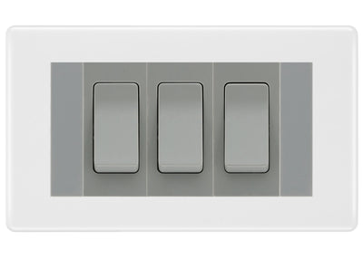 BG White Moulded 3G Switch 2x Intermediate 1X 2 Way Switch - Grey Insert by British General (BG-Nexus-WM-3G-Combo-1x 2WAY-2x INT-GR)