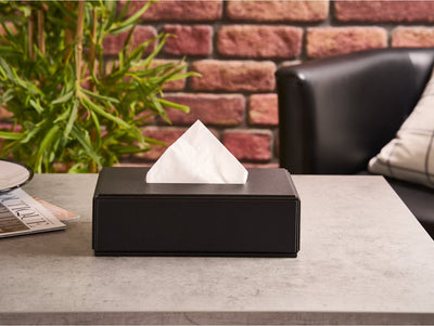 Corby Highland Rectangular Tissue Box Cover in Black Leather by Corby of Windsor (Corby-26816)
