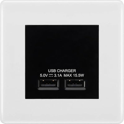 BG Nexus White Moulded Dual USB Charger 3.1A Output Socket - Black Insert by British General (BG-8EMS2+EMUSB3B)