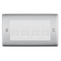 BG Nexus Brushed Steel 4 Gang Master Telephone Socket, Screw Terminal - White Insert