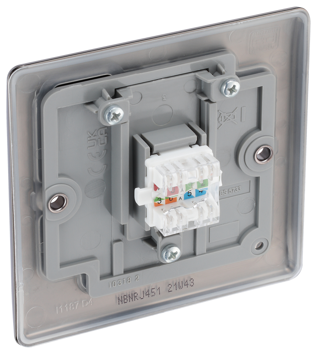 NBNRJ451 Back - This RJ45 ethernet socket from British General uses an IDC terminal connection and is ideal for home and office providing a networking outlet with ID window for identification.