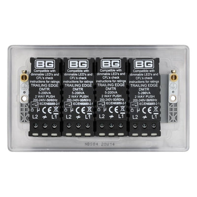 BG Nexus Brushed Steel 2 Way Trailing Edge Quadruple Dimmer Switch NBS84 with 35mm Steel Back Box