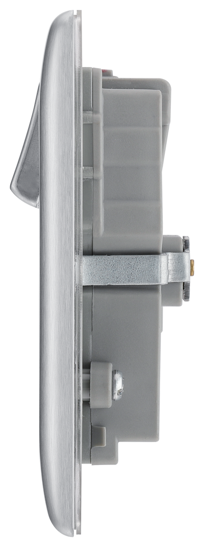 BG NBS22U3G Nexus Metal Brushed Steel 2 Gang 13A 2x USB-A 3.1A Switched Socket - Grey Insert