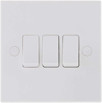 BG 943 Moulded Square Edge | White | 3 Gang 10AX 2 Way Plate Switch by British General (BG-943)