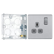 BG Screwless Brushed Steel 13A Single Socket FBS21G with 25mm Steel Back Box by British General (BG-FBS21G+HGS02)