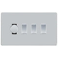 BG Screwless Polished Chrome 4 Gang Switch 1x Trailing Edge LED Dimmer 3x Intermediate Custom Grid Switch