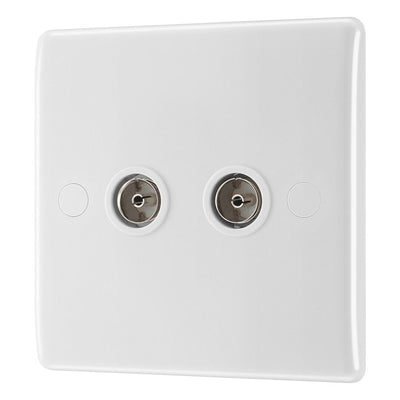 BG Electrical Double TV Aerial Socket White Moulded & 50mm Pattress Back Box