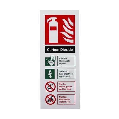 Extinguishers & Equipment: White Rigid Plastic Extinguisher ID Signs CO2 Extinguishers by Rainbow (SAFELINCS-RBRPIDCO2)