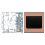 BG Evolve Polished Copper 2G Wide Rocker Light Switch PCDCP42WB with 35mm Steel Back Box by British General