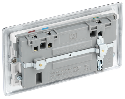 BG NPC22U3W Nexus Metal Polished Chrome 2 Gang 13A 2x USB-A 3.1A Switched Socket - White Insert