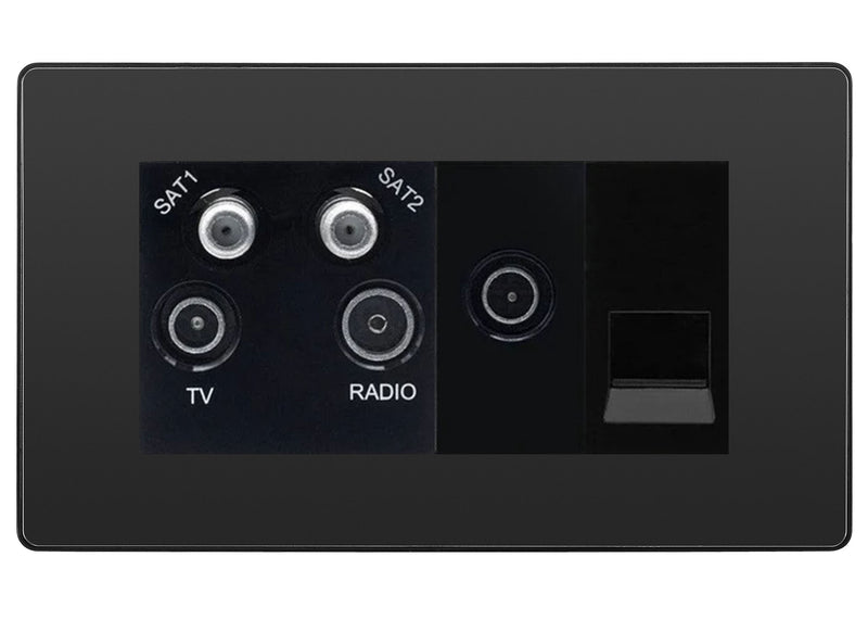 BG Evolve Black Chrome Quadplex Combination TV Socket PCDBC69B