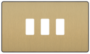 BG RPCDSB3B Evolve Grid Satin Brass 3 Module Rectangular Front Plate - Black Trim by British General (BG-RPCDSB3B-Shopify-SA_1)