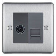 BG Nexus Brushed Steel TV Aerial & BT Telephone Outlet Plate — Screened + IDC - Grey