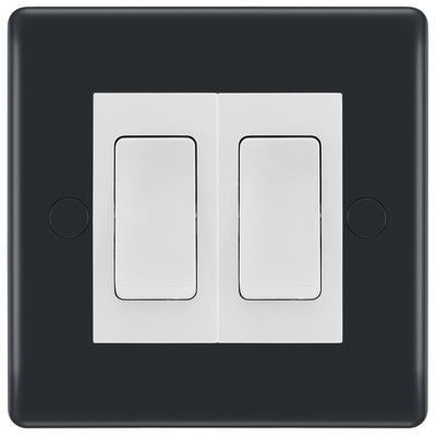 BG Part M 2 Gang 16AX Intermediate Light Switch Graphite - White Insert