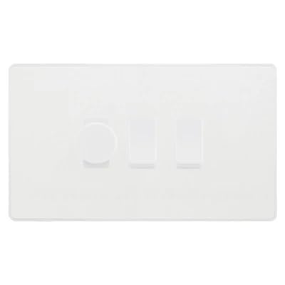 BG Evolve Pearlescent White 3 Gang Light Switch Grid – 1x Trailing-Edge LED Dimmer, 1x Intermediate, 1x 2-Way Switch by British General (BG-Evolve-CL-3G-1x-Dimmer-1x-INT-1x-2Way)