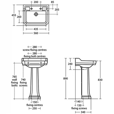 Ideal Standard Waverley 560mm Pedestal Basin With Overflow - White - U470101