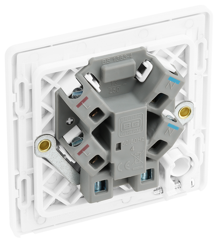 PCDBS54W Back - This Evolve Brushed Steel 13A fused and unswitched connection unit from British General provides an outlet from the mains containing the fuse, ideal for spur circuits and hardwired appliances.