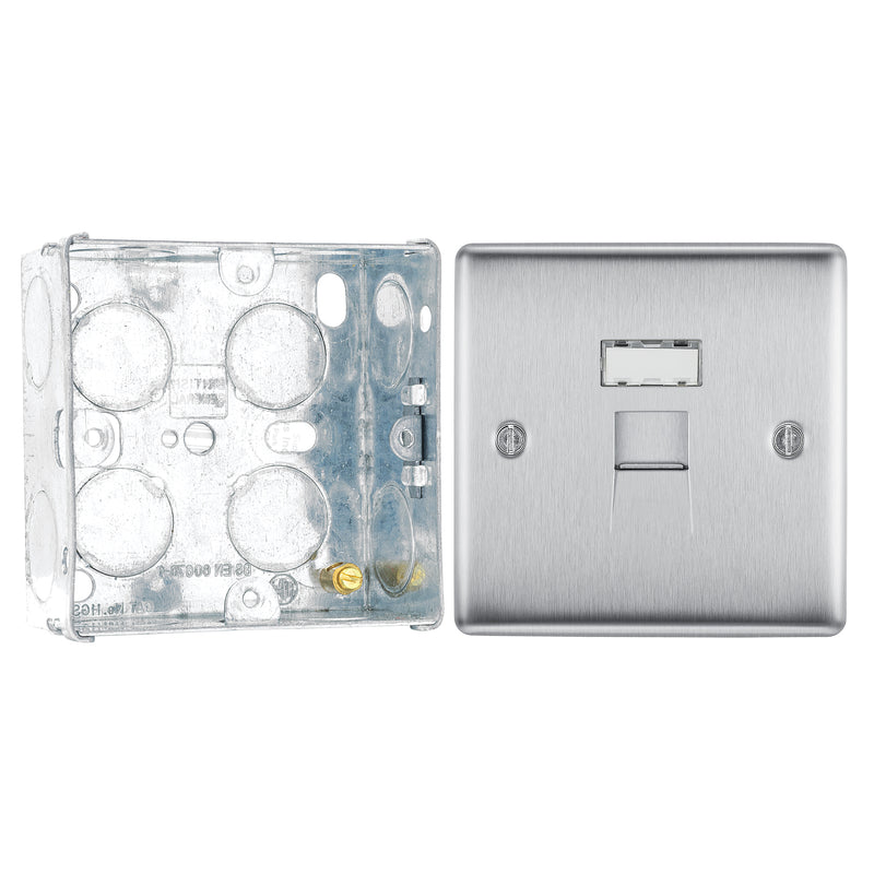 BG Nexus Brushed Steel 1 Gang RJ45 Single Data Outlet NBSRJ451 with 35mm Steel Back Box
